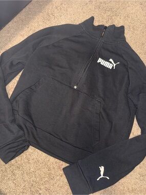 Puma Women’s Black Quarter-Zip Pullover with White Logos